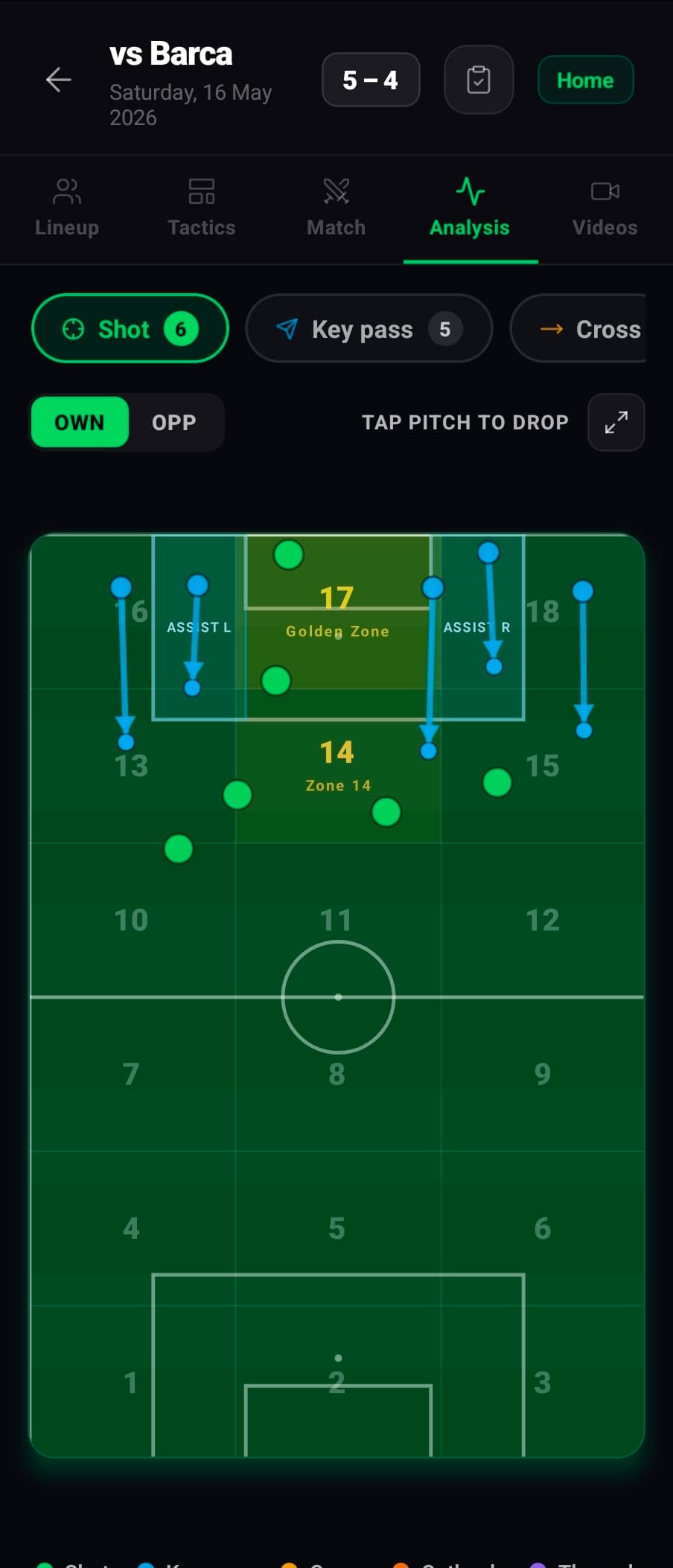 Pitch mobile — 18-zone match analysis